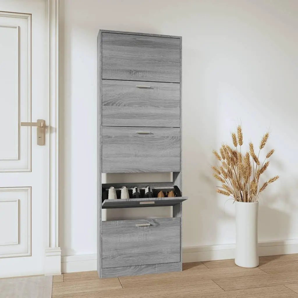 Shoe Cabinet - Vertical Wood Grey 3 Shelf by House Of Avana