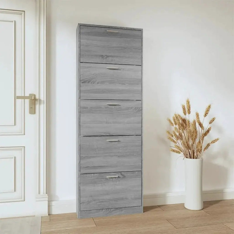 Shoe Cabinet - Vertical Wood Grey 3 Shelf by House Of Avana