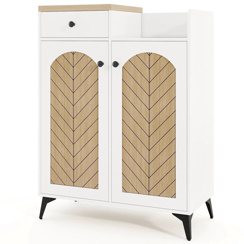 2-Door Shoe Rack Organizer with Drawer and 6 Removable Shelves-White by DirectDeals