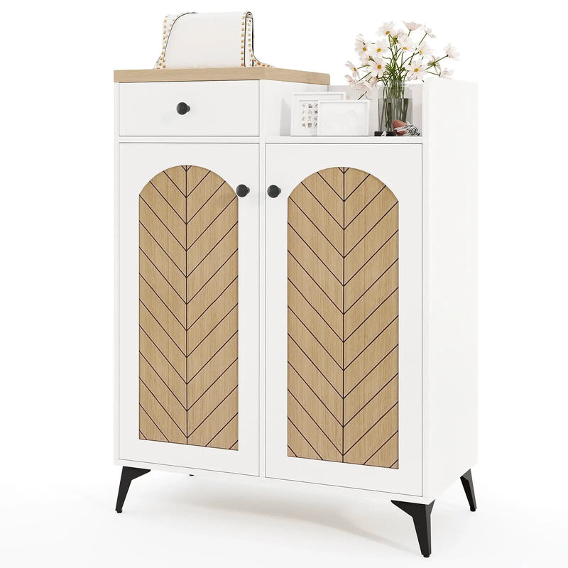 2-Door Shoe Rack Organizer with Drawer and 6 Removable Shelves-White by DirectDeals