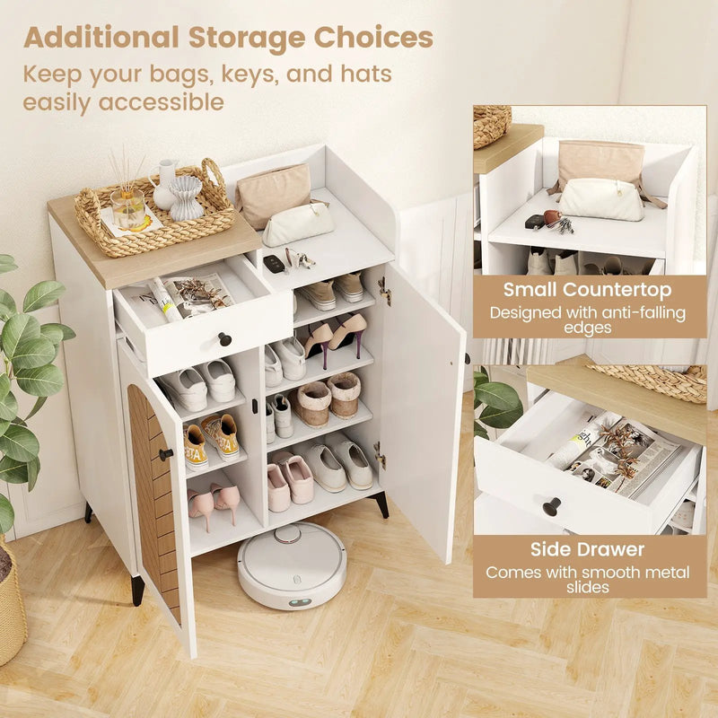 2-Door Shoe Rack Organizer with Drawer and 6 Removable Shelves-White by DirectDeals