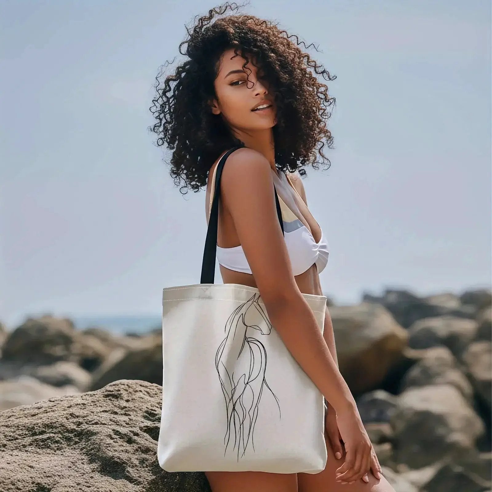 Shoulder Bag - Minimalist Equestrian Cotton Large by House Of Avana