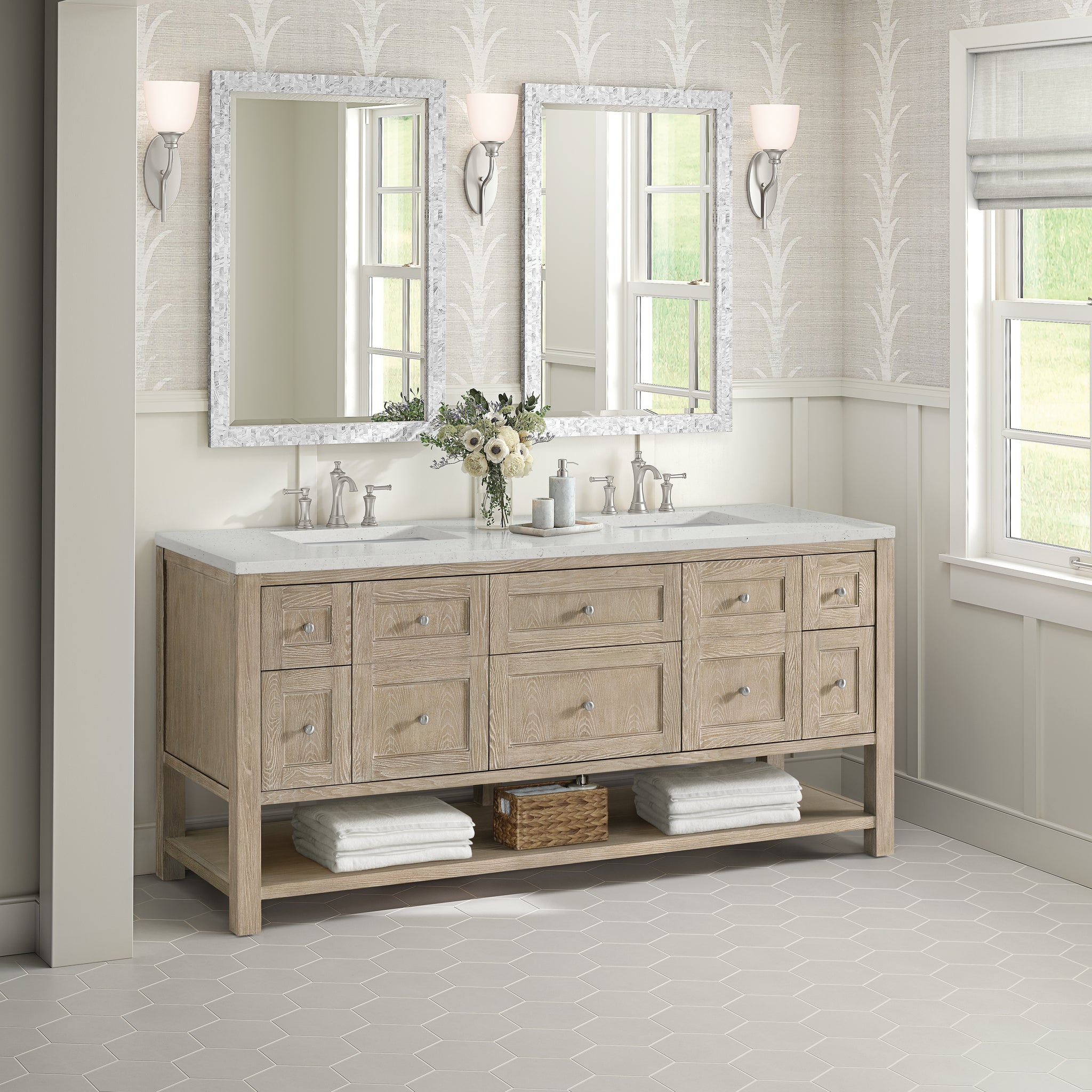 James Martin Breckenridge 72" Double Bathroom Vanity, Whitewashed Oak, view 29