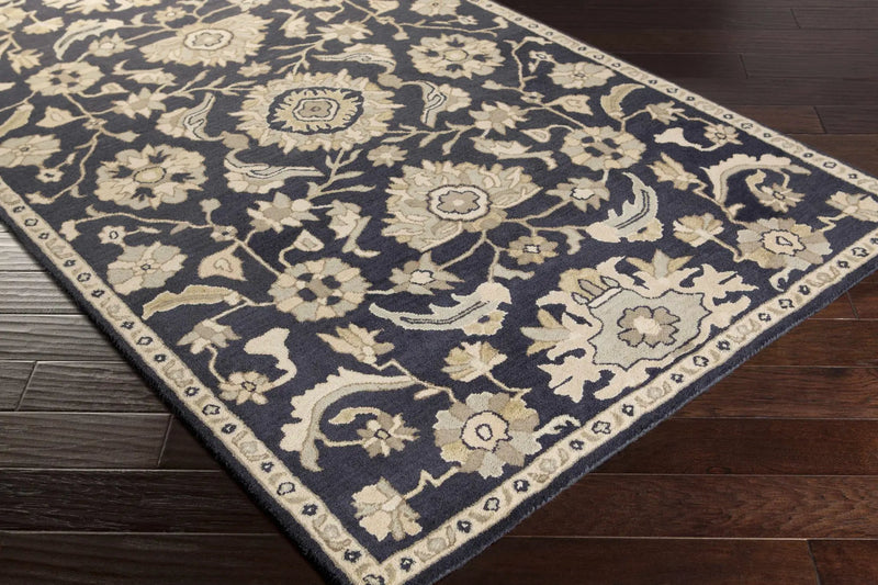 Caesar CAE-1164 Black Floral Wool Rug by Boutique Rugs