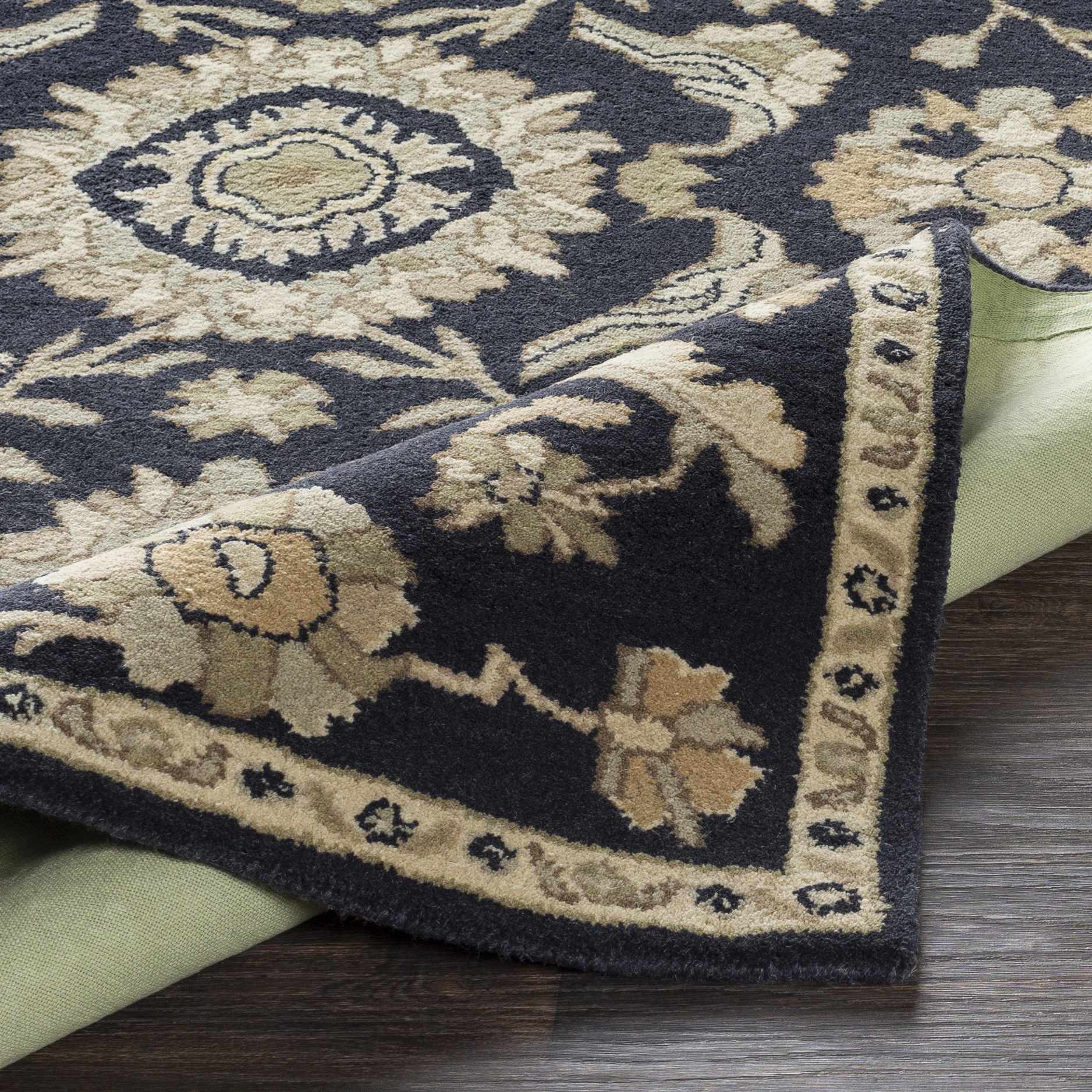 Caesar CAE-1164 Black Floral Wool Rug by Boutique Rugs