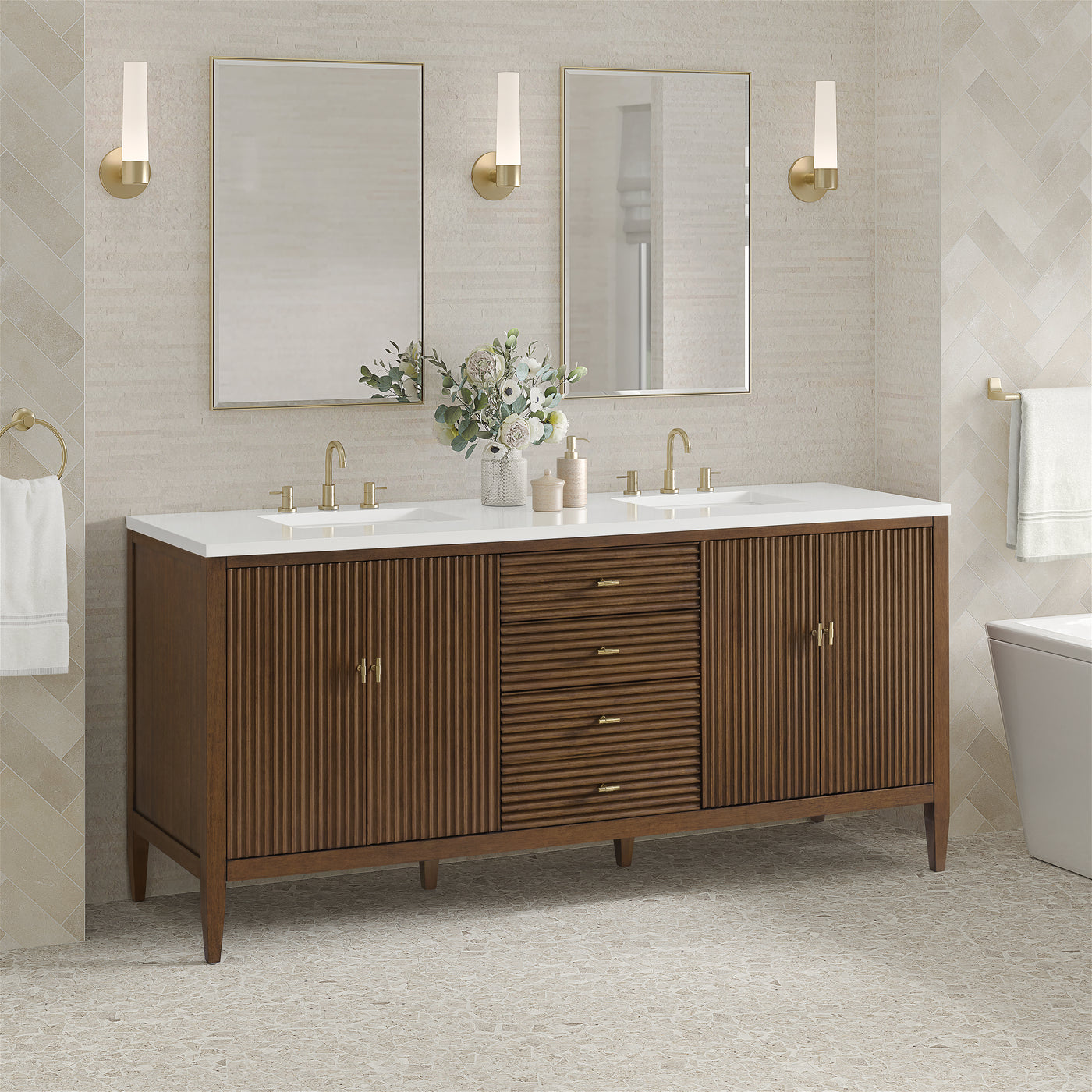James Martin Myrrin 72" Double Bathroom Vanity, Mid-Century Walnut, view 31