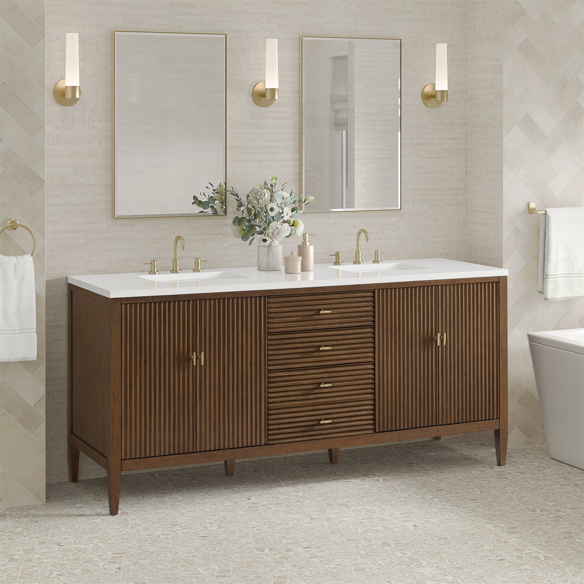 James Martin Myrrin 72" Double Bathroom Vanity, Mid-Century Walnut, view 31