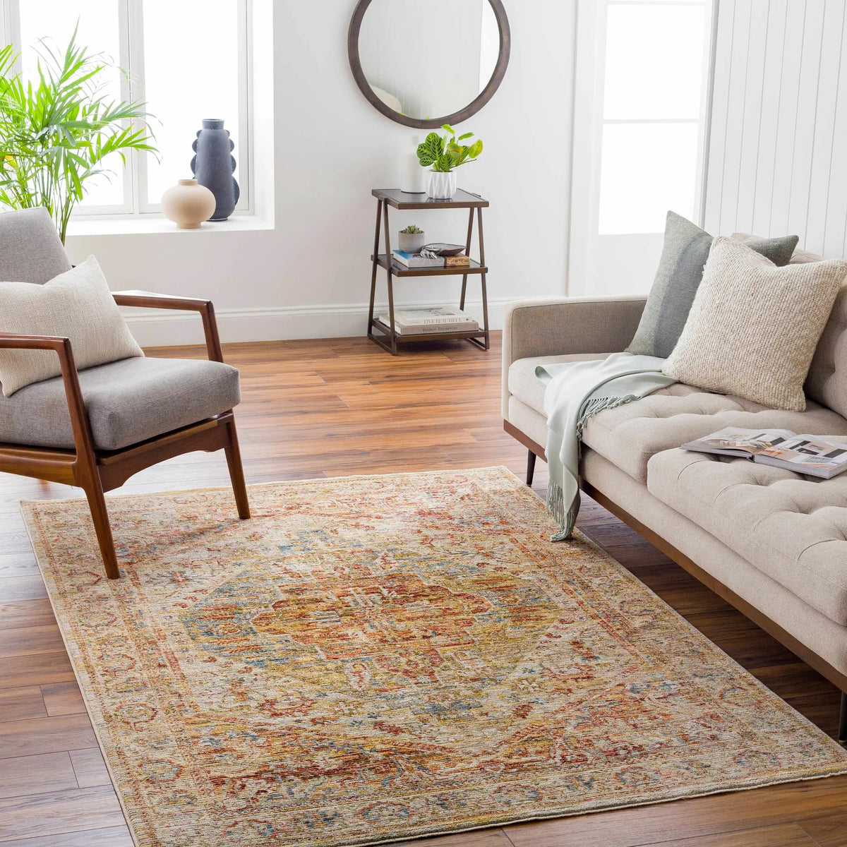Alois Rust Rich Textured Traditional Rug, installed in a room