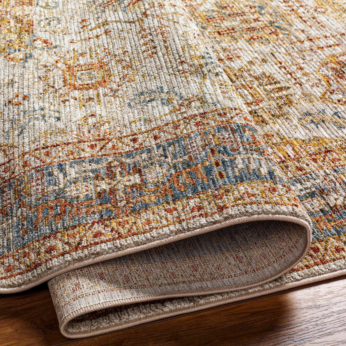Ange Tan & Blue Rich Textured Traditional Rug, photo 5 of 11