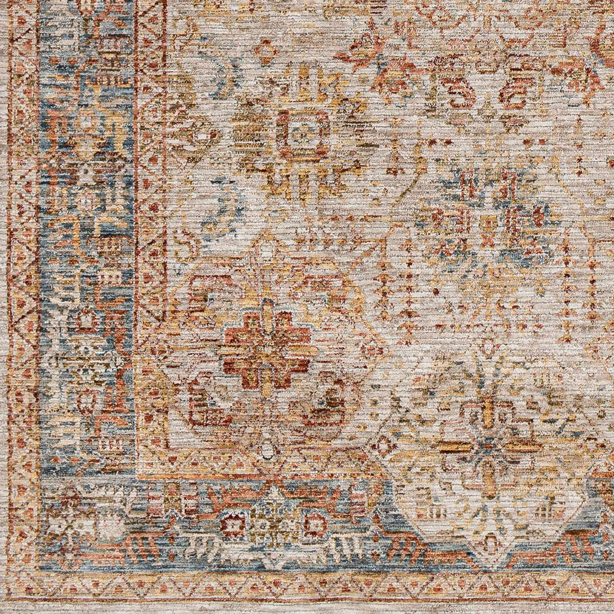 Ange Tan & Blue Rich Textured Traditional Rug, sample swatch