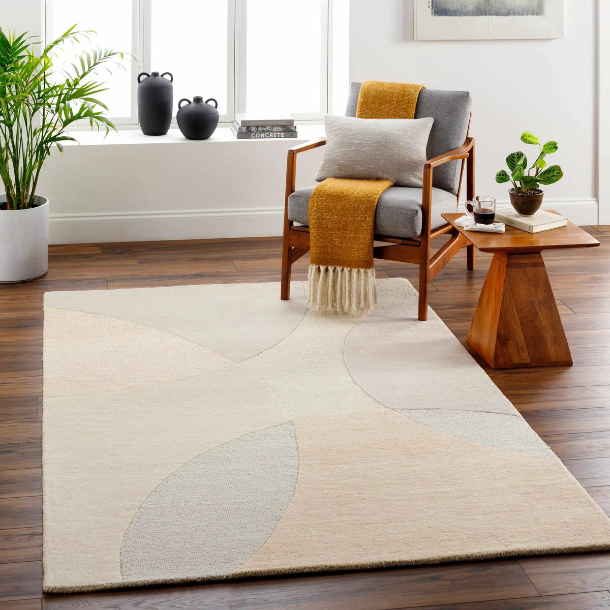 Cassiopeia Light Brown & Beige Area Rug - Clearance, installed in a room