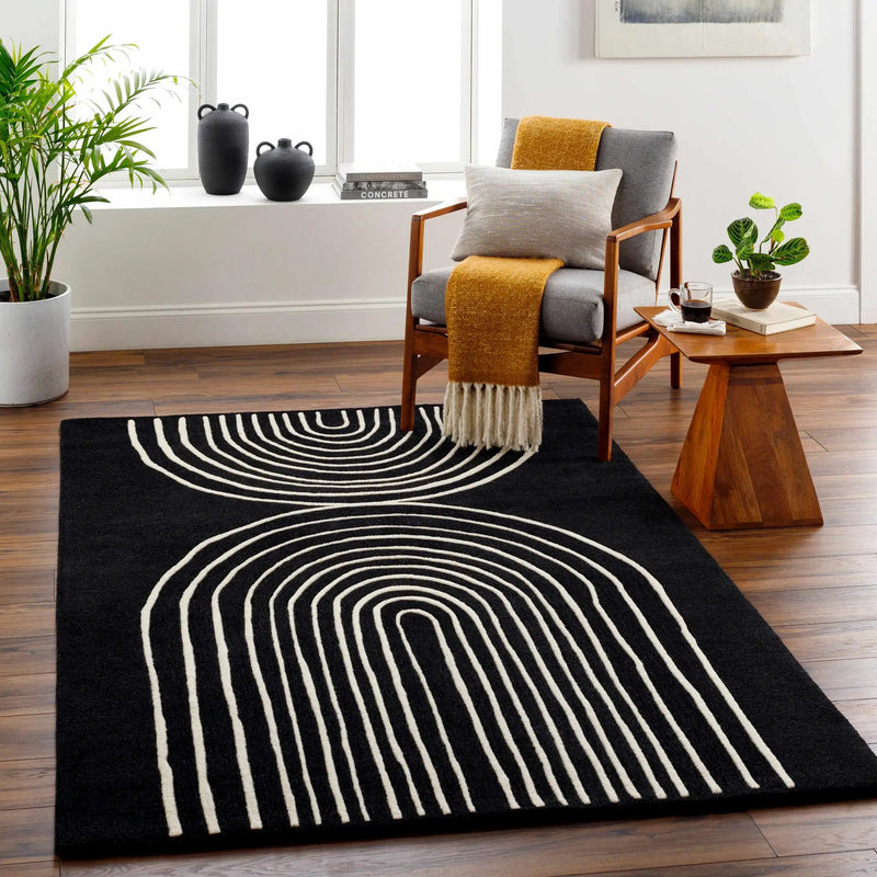 Fuat Black Wool Rug by Boutique Rugs