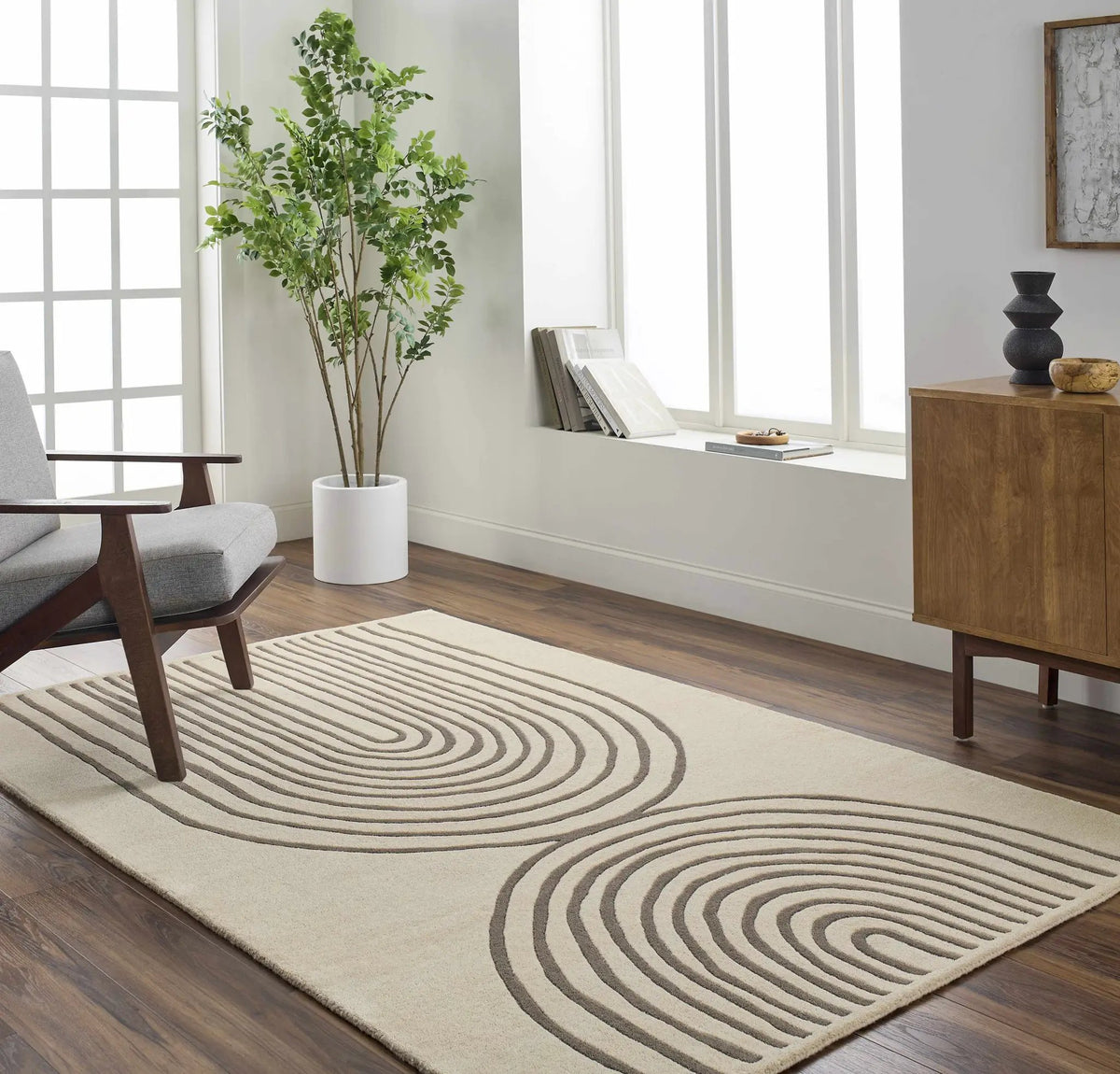 Fuat Beige Area Rug - Clearance, installed in a room