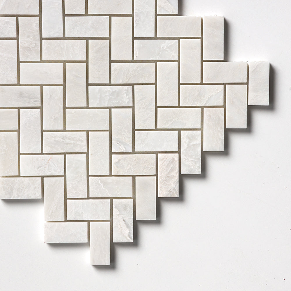 Siberian White Honed Herringbone 1x2 Marble Mosaics 11x11 Marble Honed 12x12 Mosaics — 3