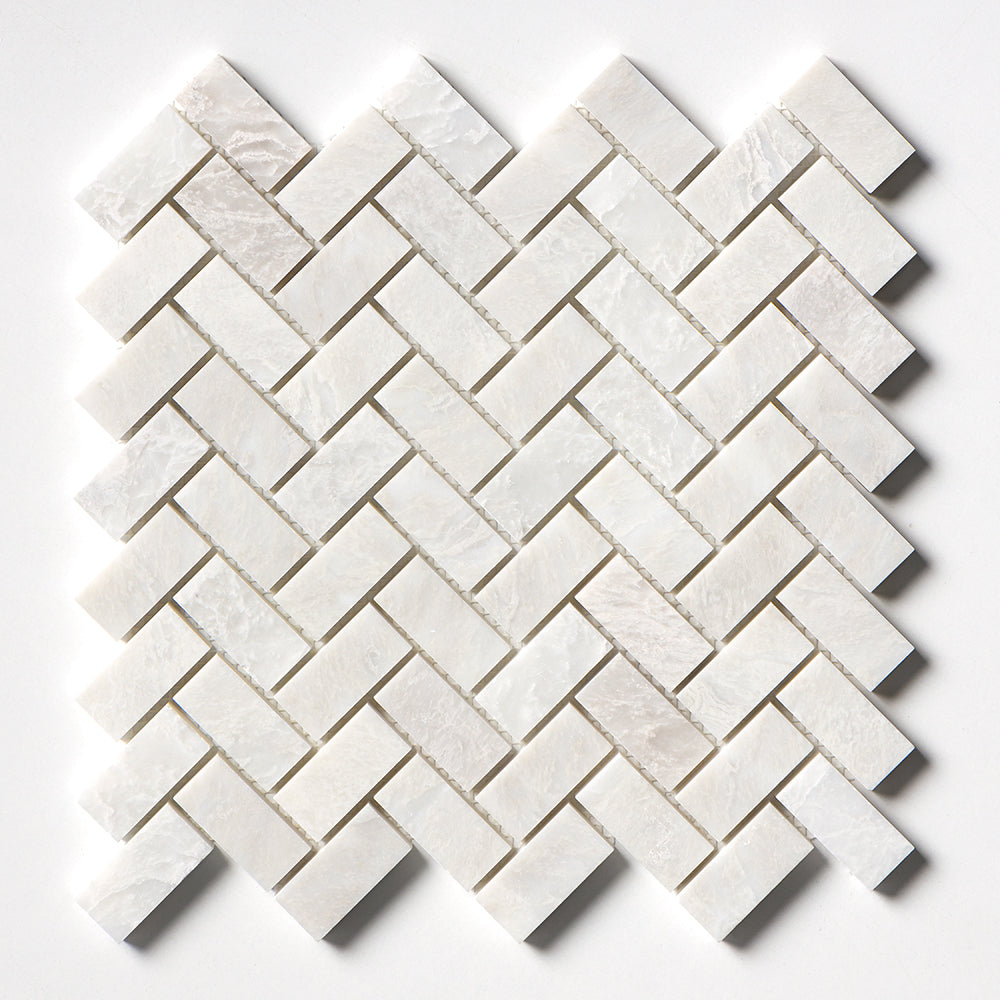 Siberian White Honed Herringbone 1x2 Marble Mosaics 11x11 Marble Honed 12x12 Mosaics