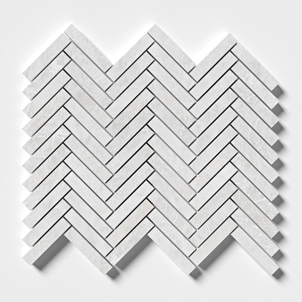 Siberian White Honed Herringbone Marble Mosaics 10 7/16x12 13/16