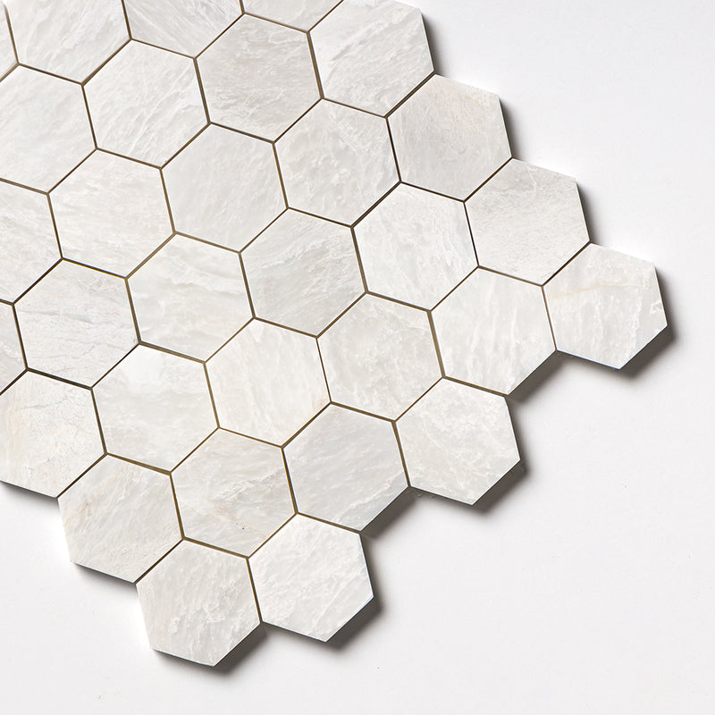 Siberian White Honed Hexagon 2x2 Marble Mosaics 10 3/8x12 Marble Honed 12x12 Mosaics — 3