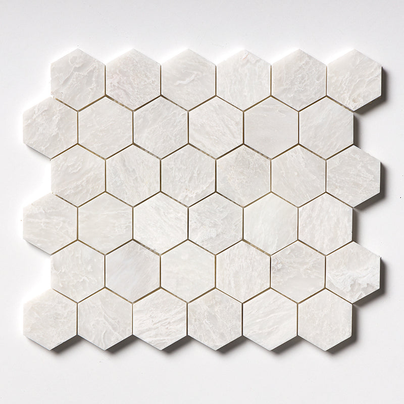 Siberian White Honed Hexagon 2x2 Marble Mosaics 10 3/8x12 Marble Honed 12x12 Mosaics