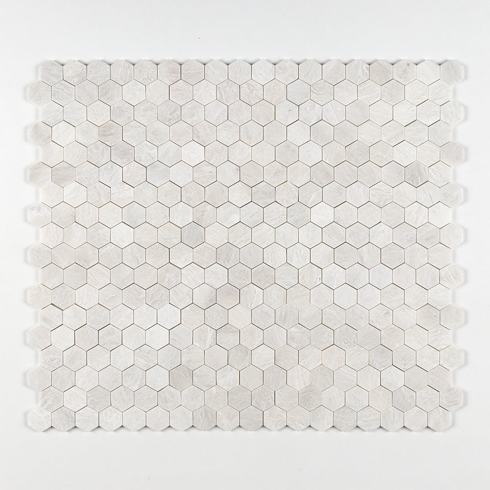 Siberian White Polished Hexagon Marble Mosaics 10 3/8x12 Marble Polished 12x12 Mosaics — 1