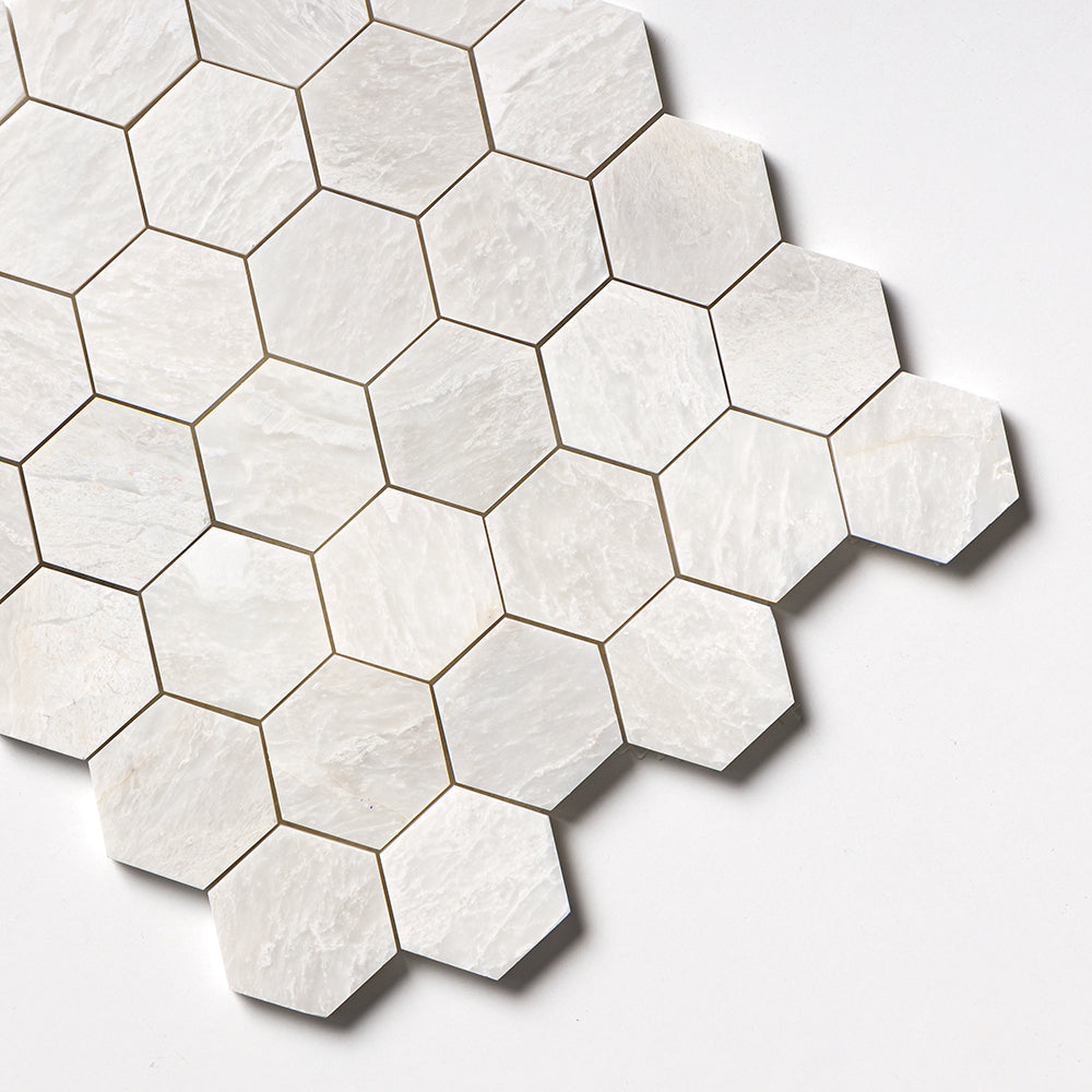 Siberian White Polished Hexagon Marble Mosaics 10 3/8x12 Marble Polished 12x12 Mosaics — 3
