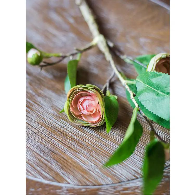 Silk Camellia Flower Leaf Stem in Champagne Pink or Purple by RusticReach