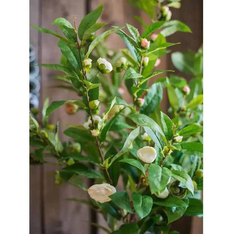 Faux Silk Camellia Flower Leaf Stem in Green or White by RusticReach