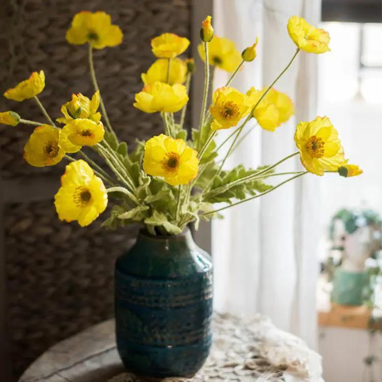 Silk Common Poppy Flower Stem 22" Tall by RusticReach