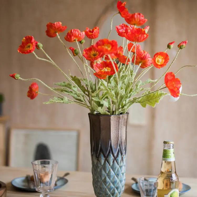 Silk Common Poppy Flower Stem 22" Tall by RusticReach