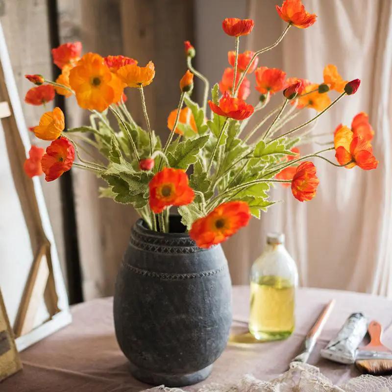 Silk Common Poppy Flower Stem 22" Tall by RusticReach