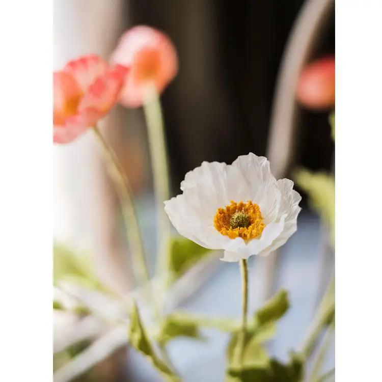 Faux Silk Silk Common Poppy Flower Stem in Pink or White 22" Tall by RusticReach