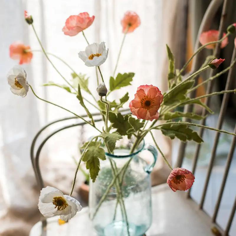Faux Silk Silk Common Poppy Flower Stem in Pink or White 22" Tall by RusticReach