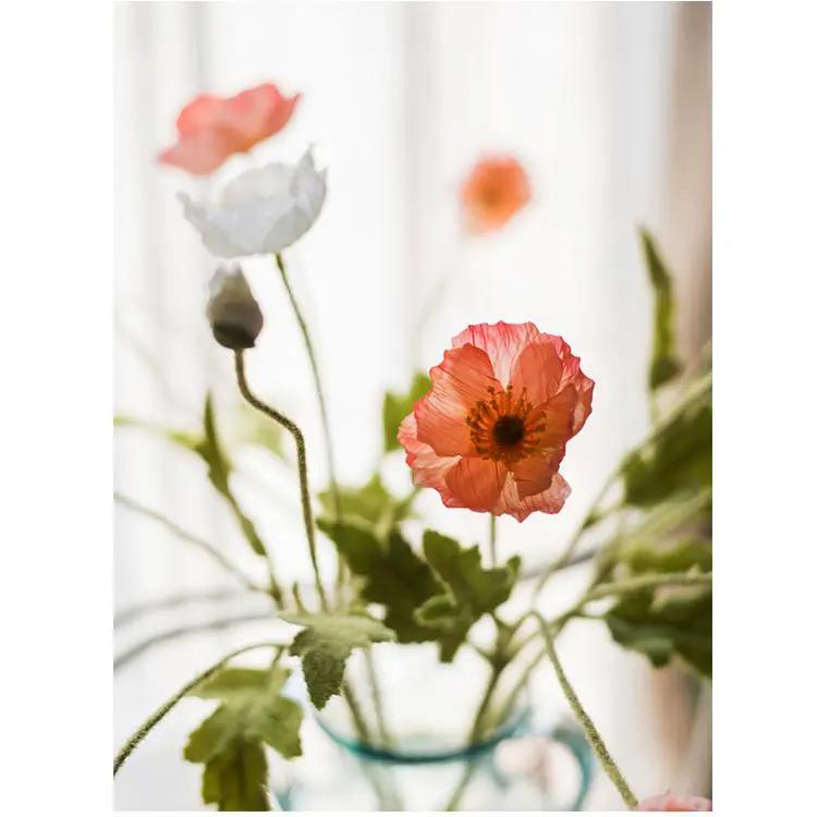 Faux Silk Silk Common Poppy Flower Stem in Pink or White 22" Tall by RusticReach
