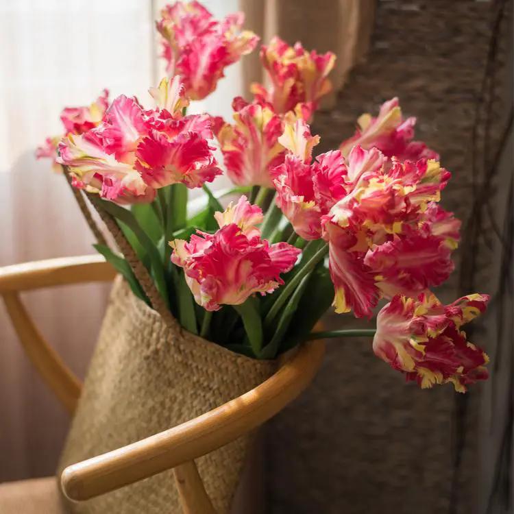 Faux Silk Flower Flame Tulip Stem 24" Tall by RusticReach