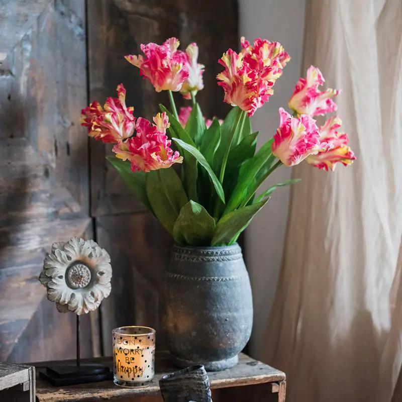 Faux Silk Flower Flame Tulip Stem 24" Tall by RusticReach
