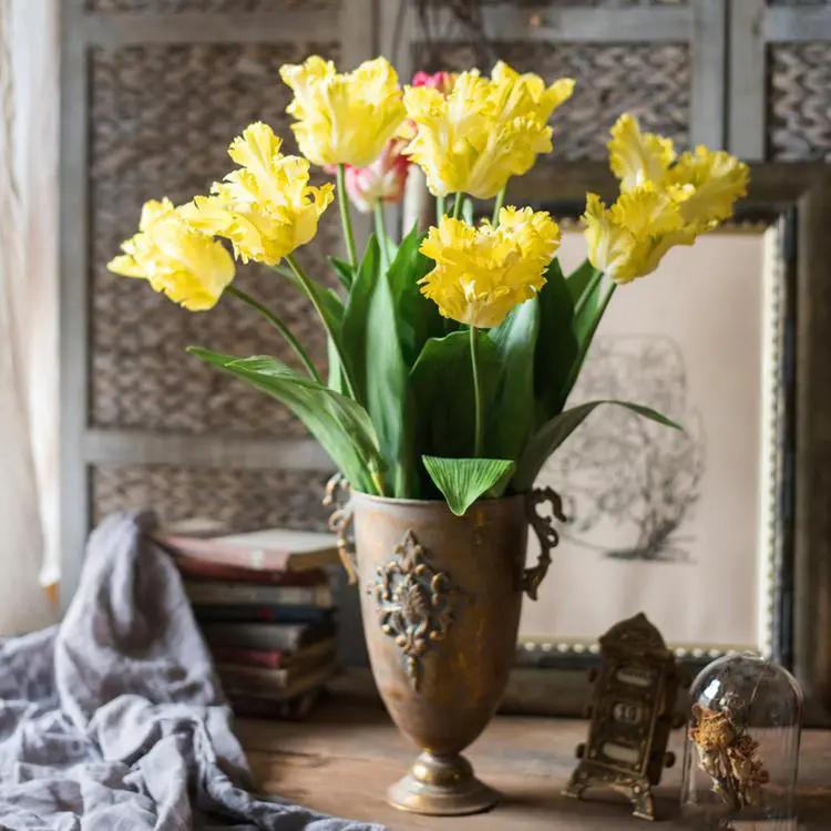 Faux Silk Flower Flame Tulip Flower Stem in Yellow 24" Tall by RusticReach