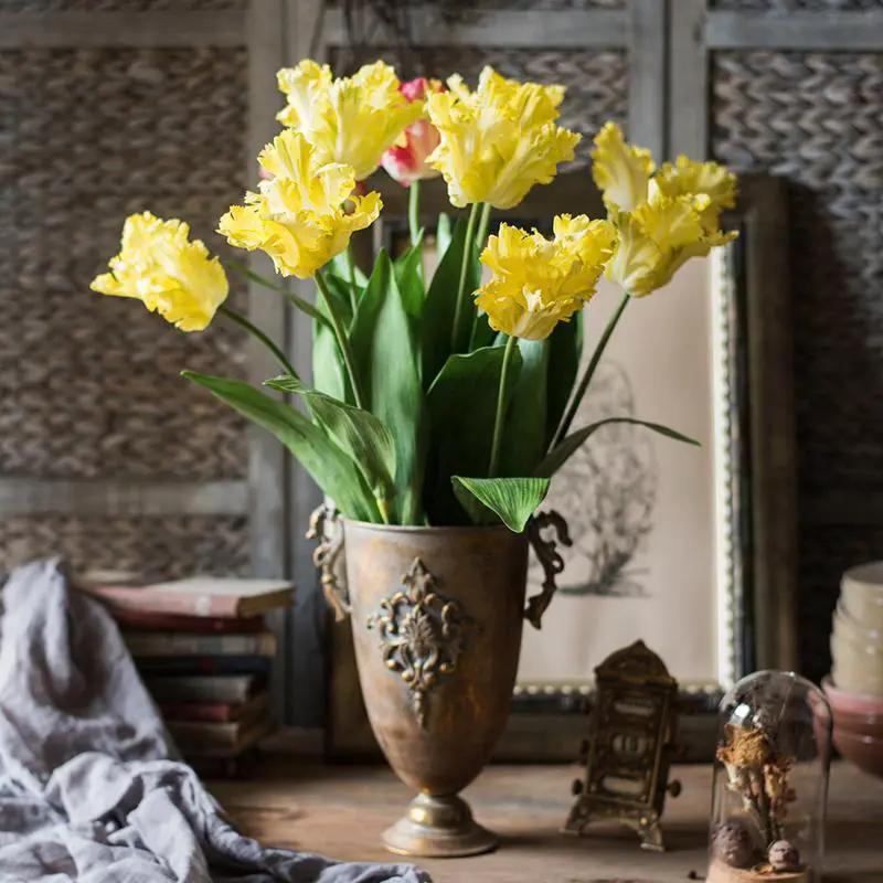 Faux Silk Flower Flame Tulip Flower Stem in Yellow 24" Tall by RusticReach