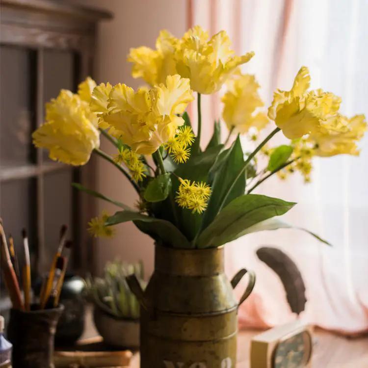 Faux Silk Flower Flame Tulip Flower Stem in Yellow 24" Tall by RusticReach