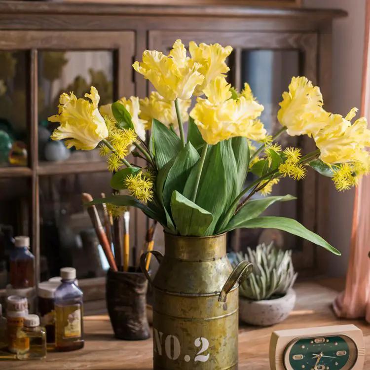 Faux Silk Flower Flame Tulip Flower Stem in Yellow 24" Tall by RusticReach