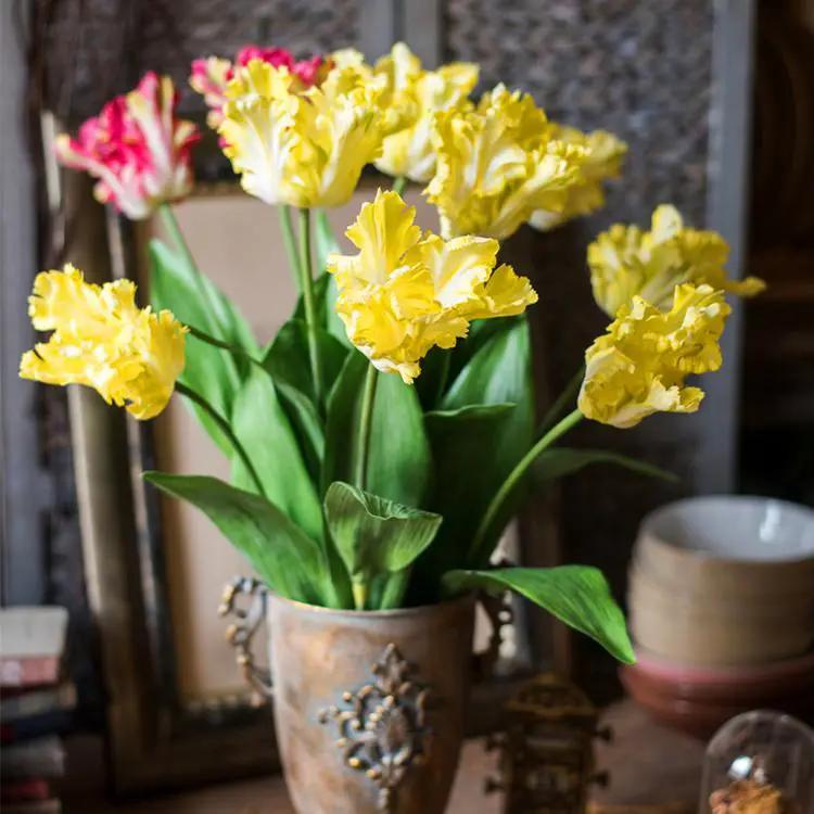 Faux Silk Flower Flame Tulip Flower Stem in Yellow 24" Tall by RusticReach