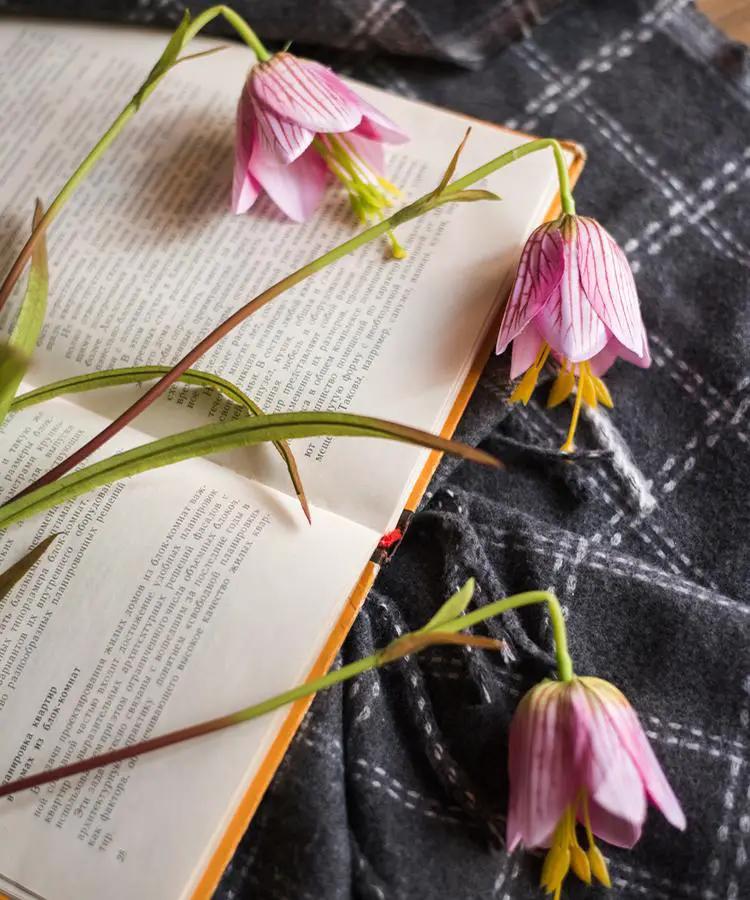 Faux Silk Fritillaries Lily Flower Stem in Pink or Purple 26" Tall by RusticReach