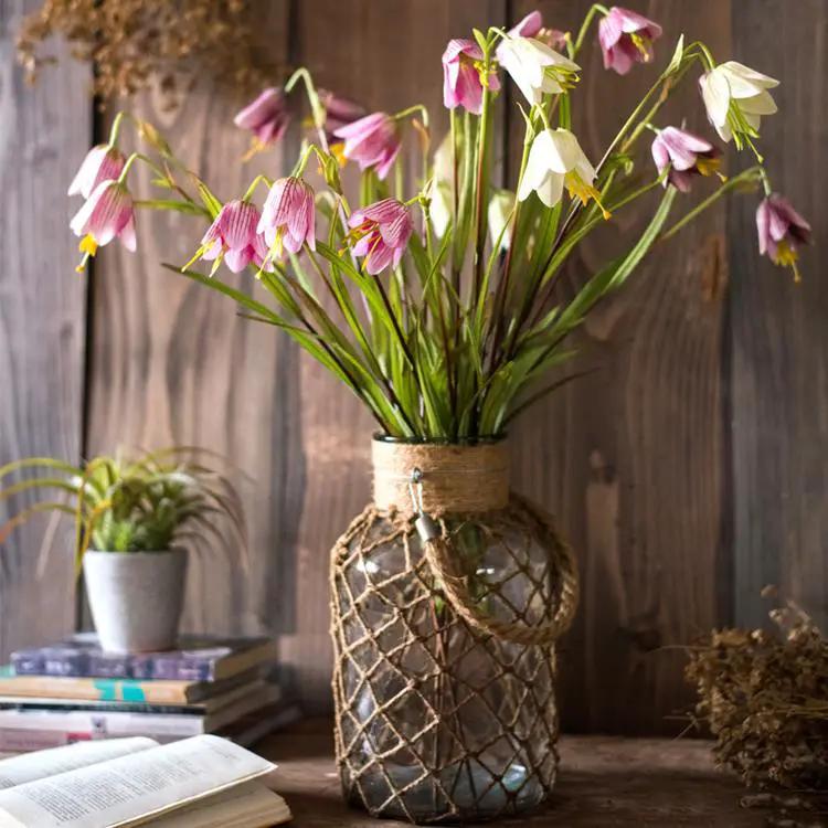 Faux Silk Fritillaries Lily Flower Stem in Pink or Purple 26" Tall by RusticReach