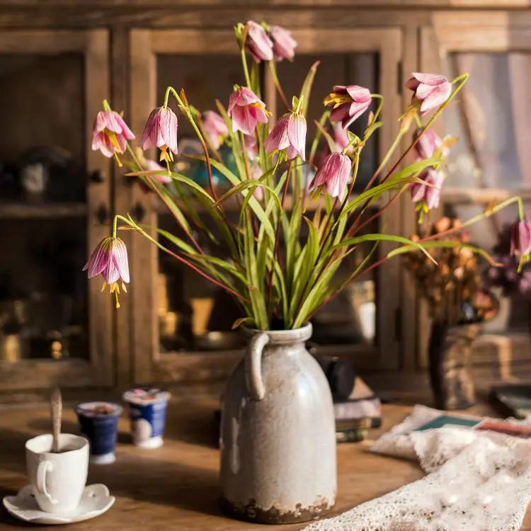Faux Silk Fritillaries Lily Flower Stem in Pink or Purple 26" Tall by RusticReach