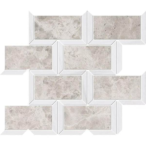 Silver Clouds, Snow White Multi Finish Cascade Marble Mosaics 9 5/8x11 13/16