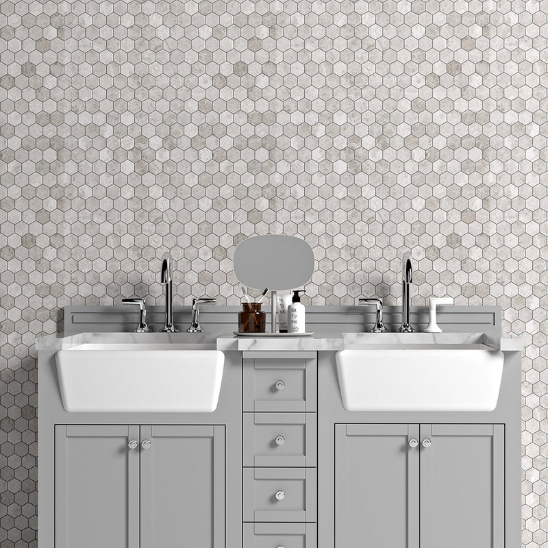 Silver Mystique Polished Hexagon Marble Mosaics 10 3/8x12 Marble Polished 12x12 Mosaics — 2