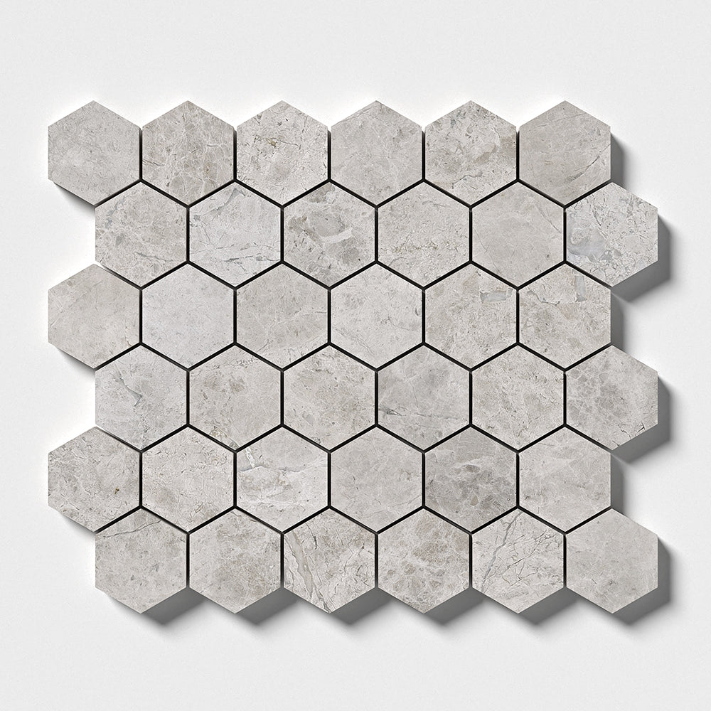 Silver Mystique Polished Hexagon Marble Mosaics 10 3/8x12 Marble Polished 12x12 Mosaics