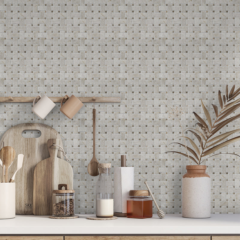 Silver Mystique Polished Basket Weave Marble Mosaics 12x12 Marble Polished 12x12 Mosaics — 2