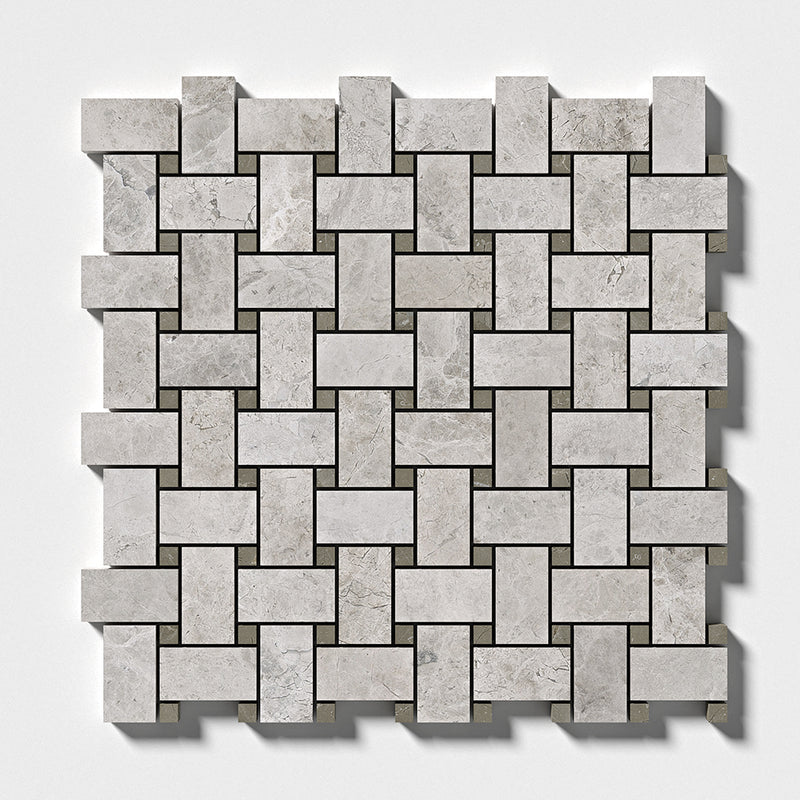 Silver Mystique Polished Basket Weave Marble Mosaics 12x12 Marble Polished 12x12 Mosaics