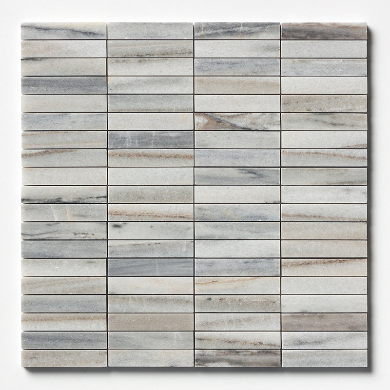 Silver Sky Honed 5/8x3 Marble Mosaics 12x12 Marble Honed 12x12 Mosaics