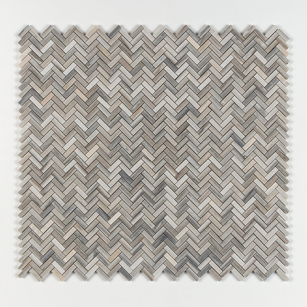 Silver Sky Honed Herringbone Marble Mosaics 10 7/16x12 13/16 Marble Honed 12x12 Mosaics — 1