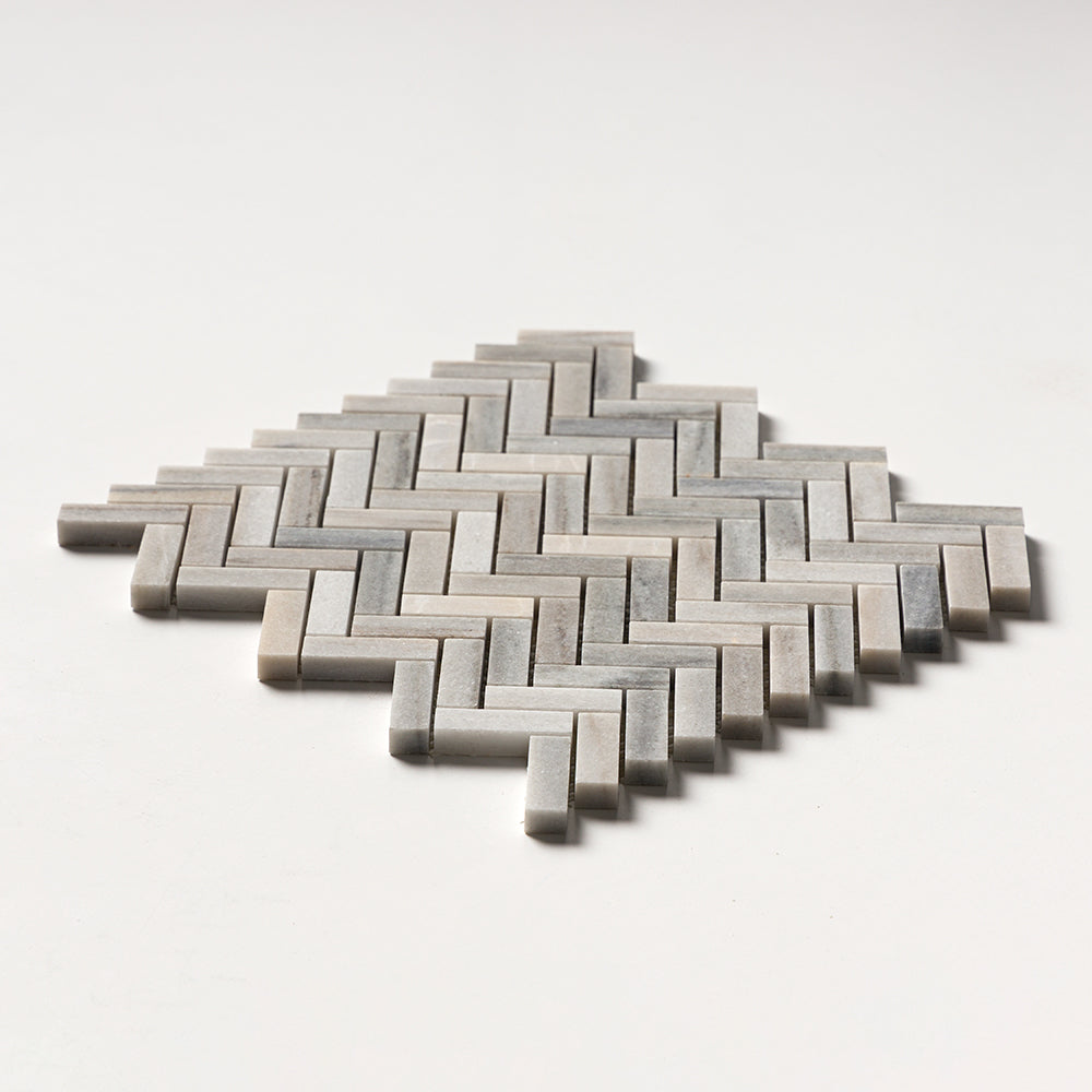 Silver Sky Honed Herringbone Marble Mosaics 10 7/16x12 13/16 Marble Honed 12x12 Mosaics — 2